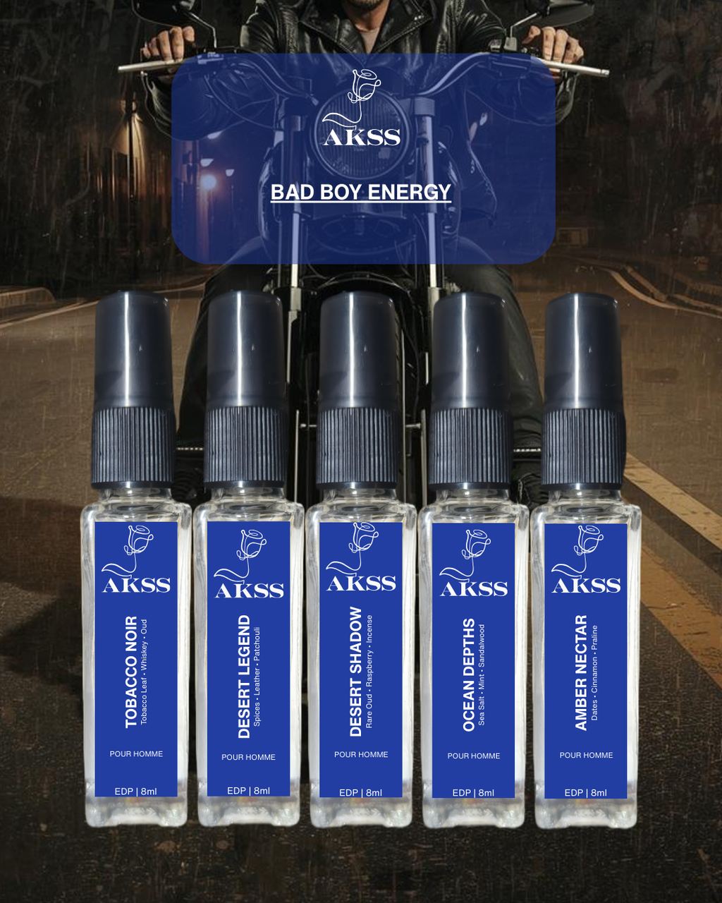 Luxury tobacco, leather and oud perfume set for men – Akss Bad Boy Energy Edition