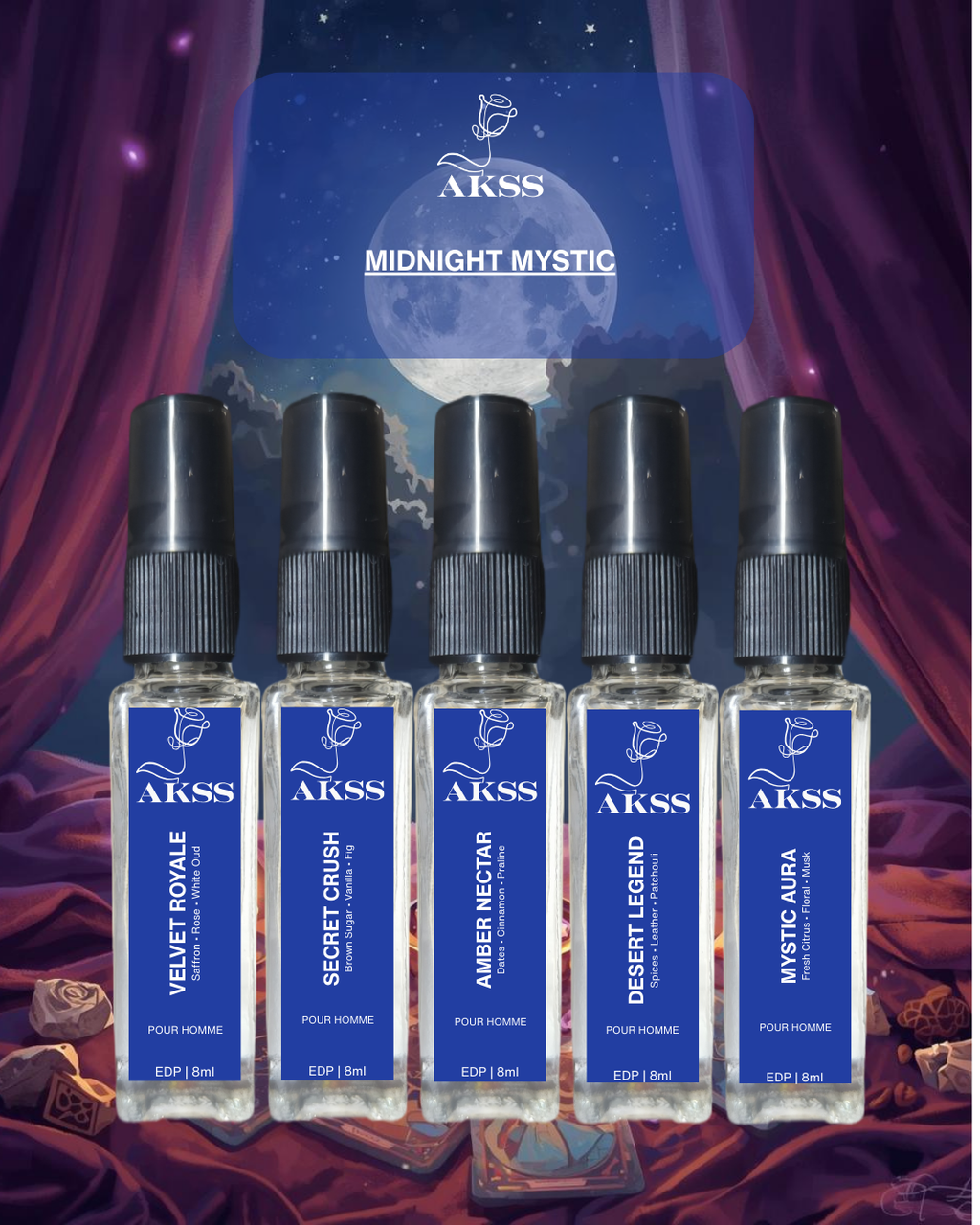 Luxury oud, vanilla and amber perfume set for women – Akss Midnight Mystic Edition
