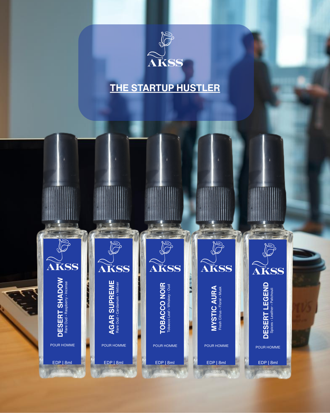 Luxury oud, tobacco and modern office perfume set for men – Akss Startup Hustler Edition